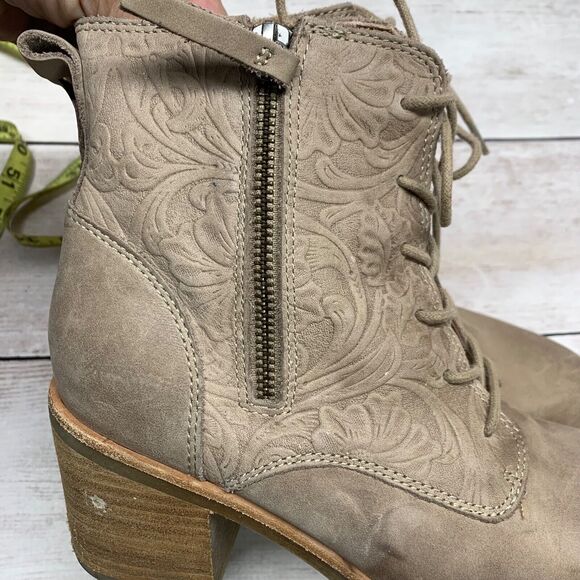 Sofft Brown Leather Flower Stamped Zip Ankle Heel Boot Shoes Womens US 7 M - Picture 13 of 13
